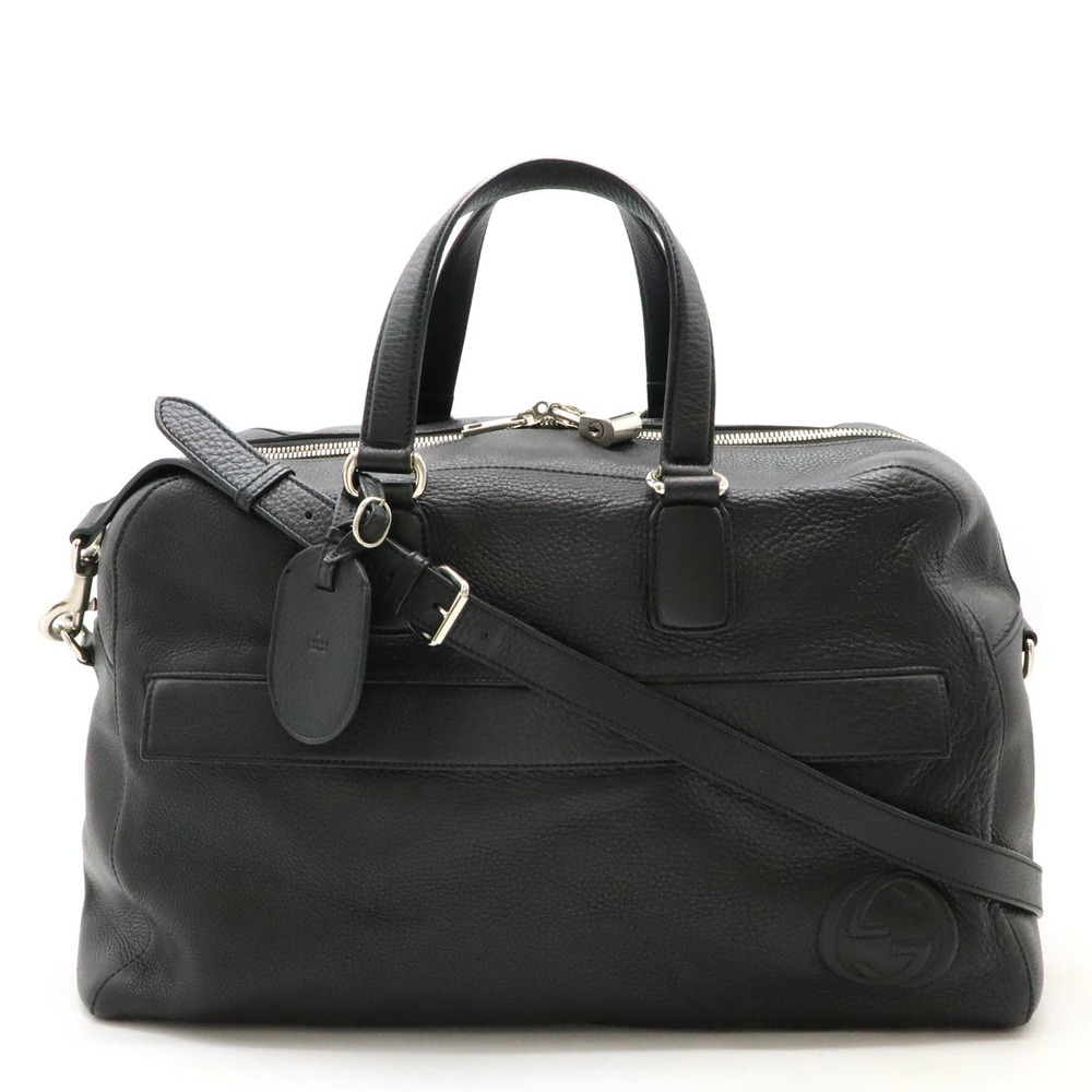 Gucci Interlocking G Carry on Duffle Bag Boston Travel Shoulder Leather Black